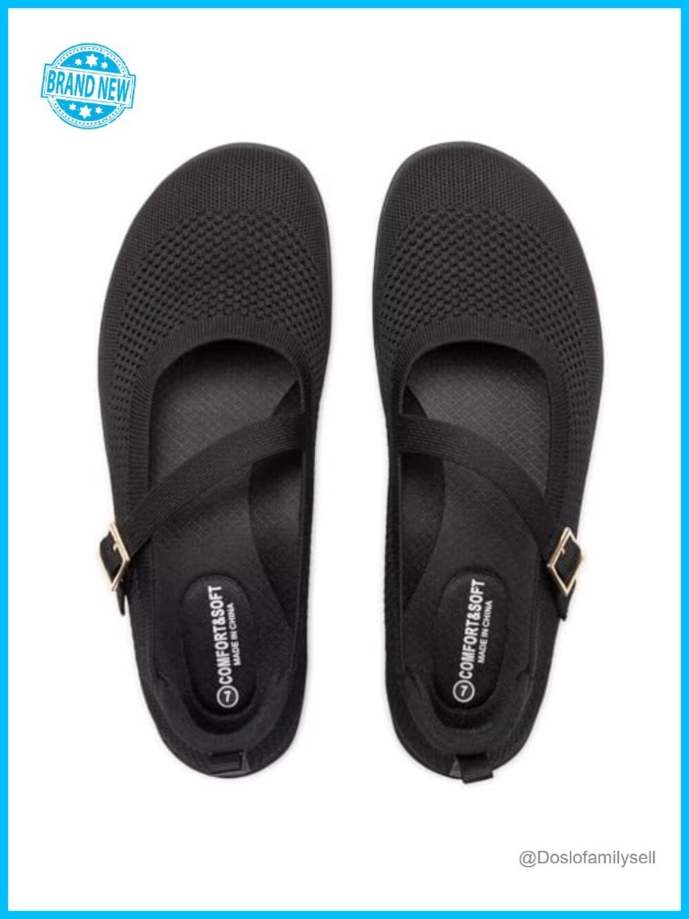 Wide Width Mary Jane Flats Knit Ballet Flat Wide Toe Box Adjustable Strap